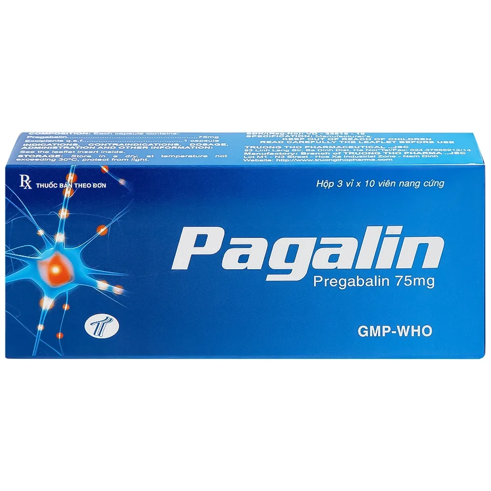 Hình ảnh Viên nang cứng Pagalin 75mg Trường Thọ điều trị đau thần kinh, động kinh (3 vỉ x 10 viên)