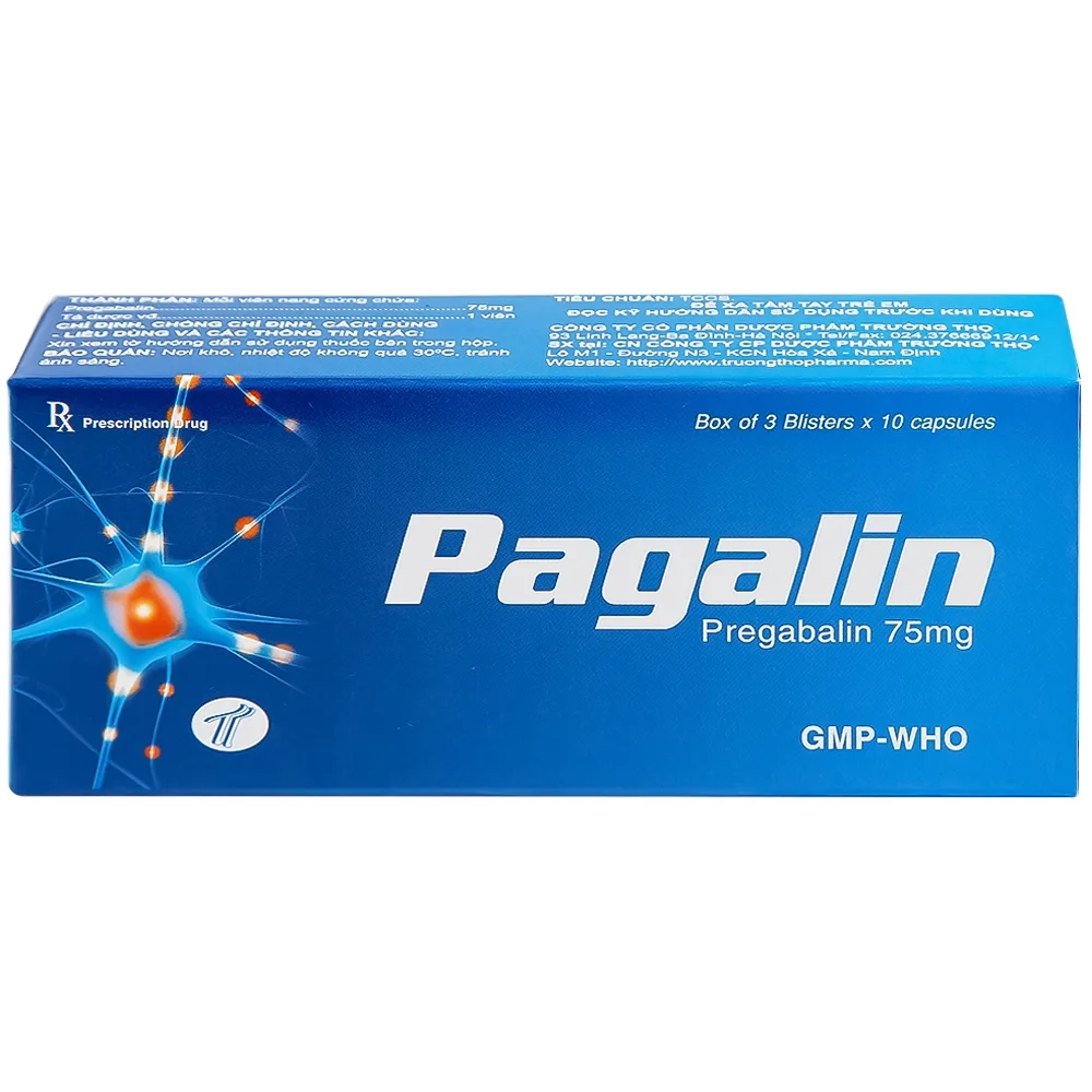 Hình ảnh Viên nang cứng Pagalin 75mg Trường Thọ điều trị đau thần kinh, động kinh (3 vỉ x 10 viên)