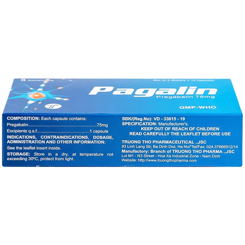 Hình ảnh Viên nang cứng Pagalin 75mg Trường Thọ điều trị đau thần kinh, động kinh (3 vỉ x 10 viên)