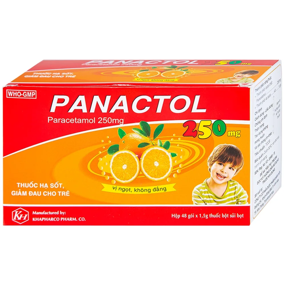 Hình ảnh Bột sủi Panactol 250mg Khapharco vị ngọt, không đắng, hạ sốt, giảm đau cho trẻ (48 gói x 1.5g)
