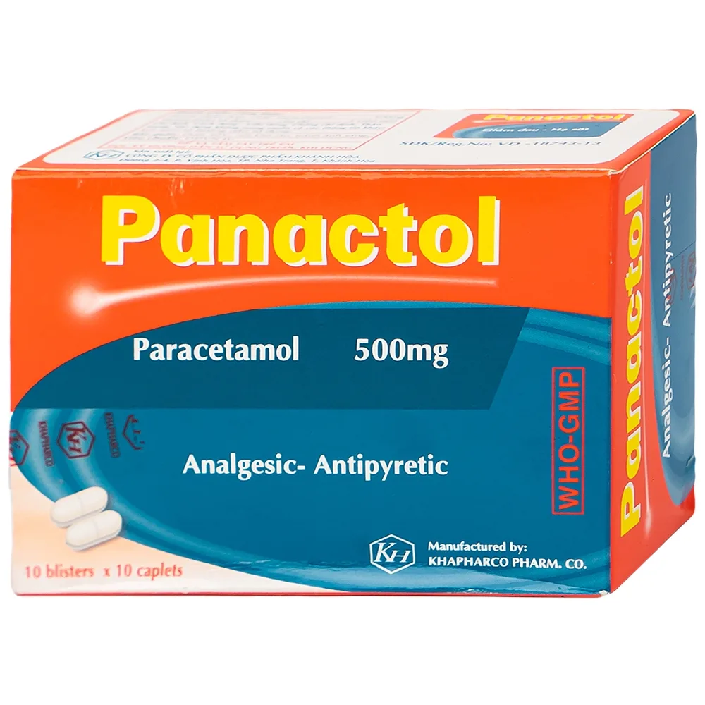 Hình ảnh Viên nén Panactol 500mg Khapharco giảm đau, hạ sốt, điều trị đau đầu, đau răng (10 vỉ x 10 viên)