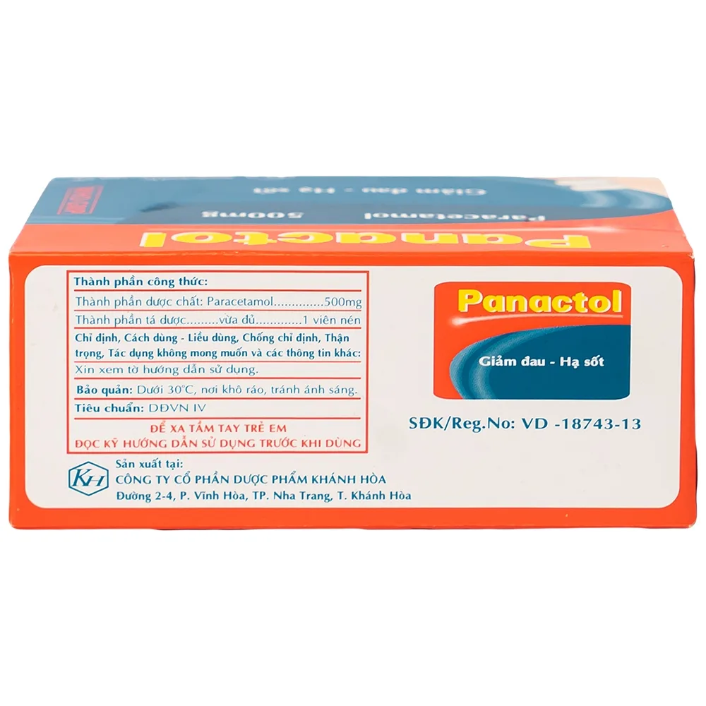 Hình ảnh Viên nén Panactol 500mg Khapharco giảm đau, hạ sốt, điều trị đau đầu, đau răng (10 vỉ x 10 viên)