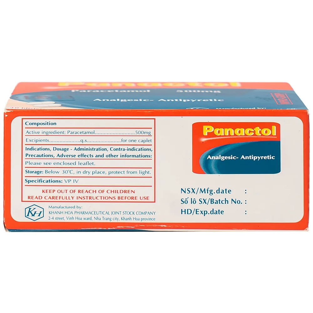 Hình ảnh Viên nén Panactol 500mg Khapharco giảm đau, hạ sốt, điều trị đau đầu, đau răng (10 vỉ x 10 viên)