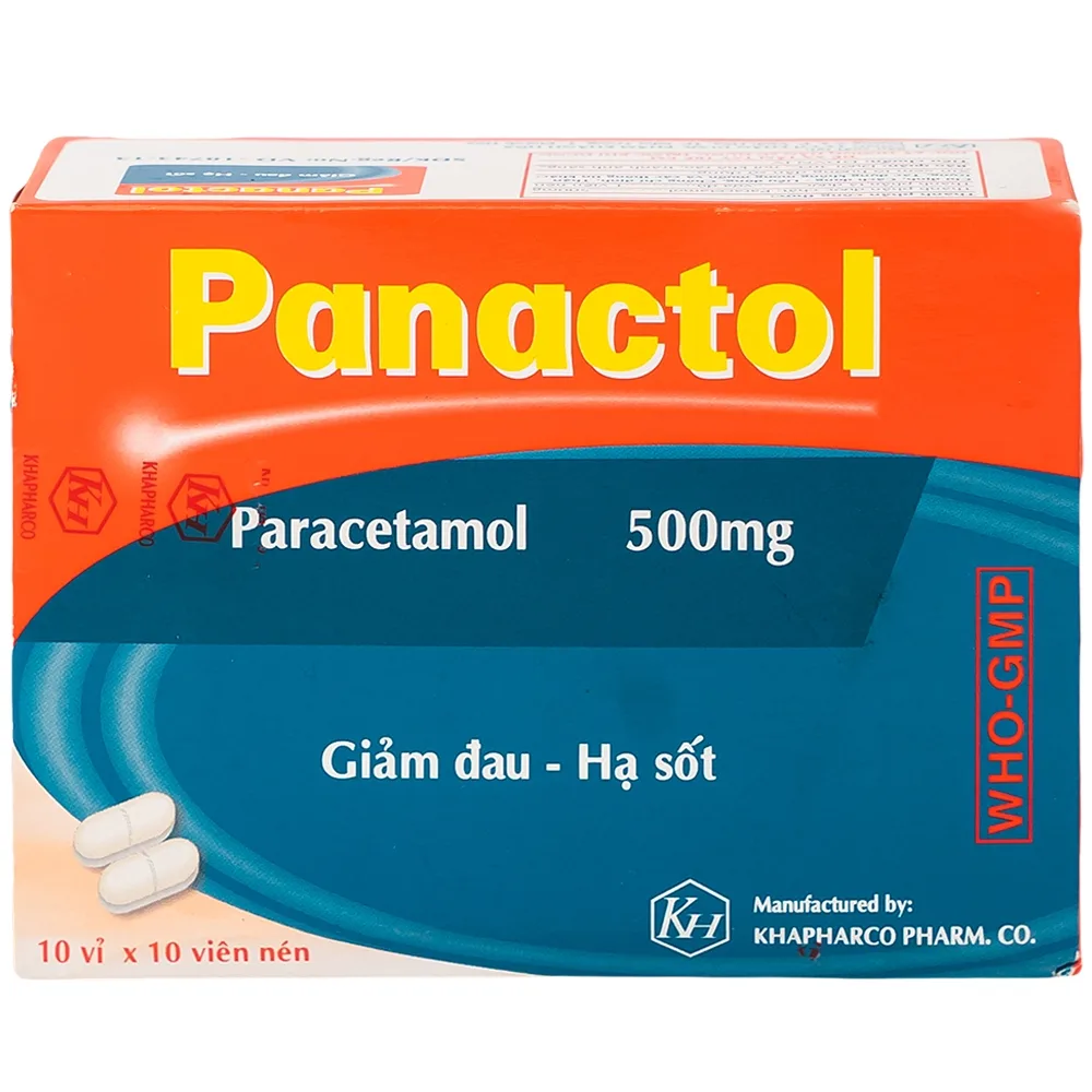 Hình ảnh Viên nén Panactol 500mg Khapharco giảm đau, hạ sốt, điều trị đau đầu, đau răng (10 vỉ x 10 viên)
