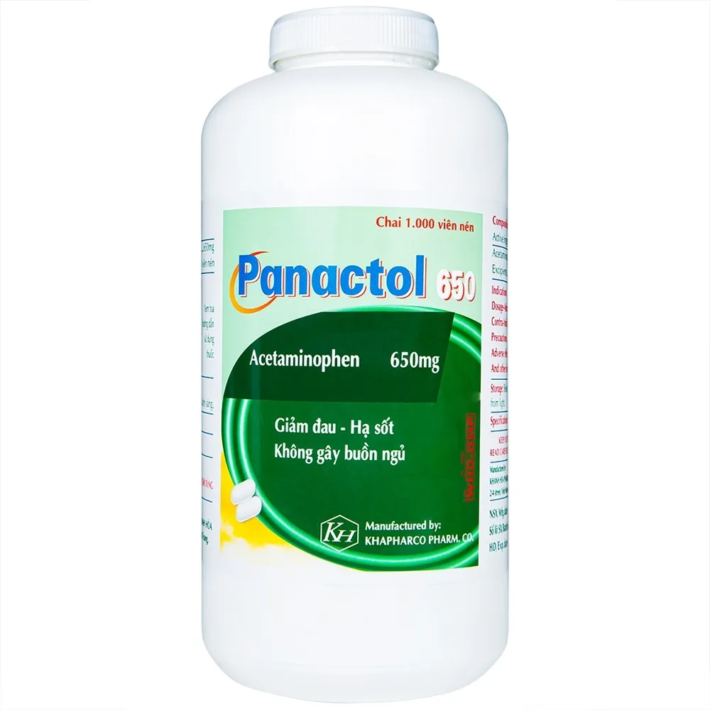 Hình ảnh Viên nén Panactol 650mg Khapharco giảm đau, hạ sốt, không gây buồn ngủ (1000 viên)