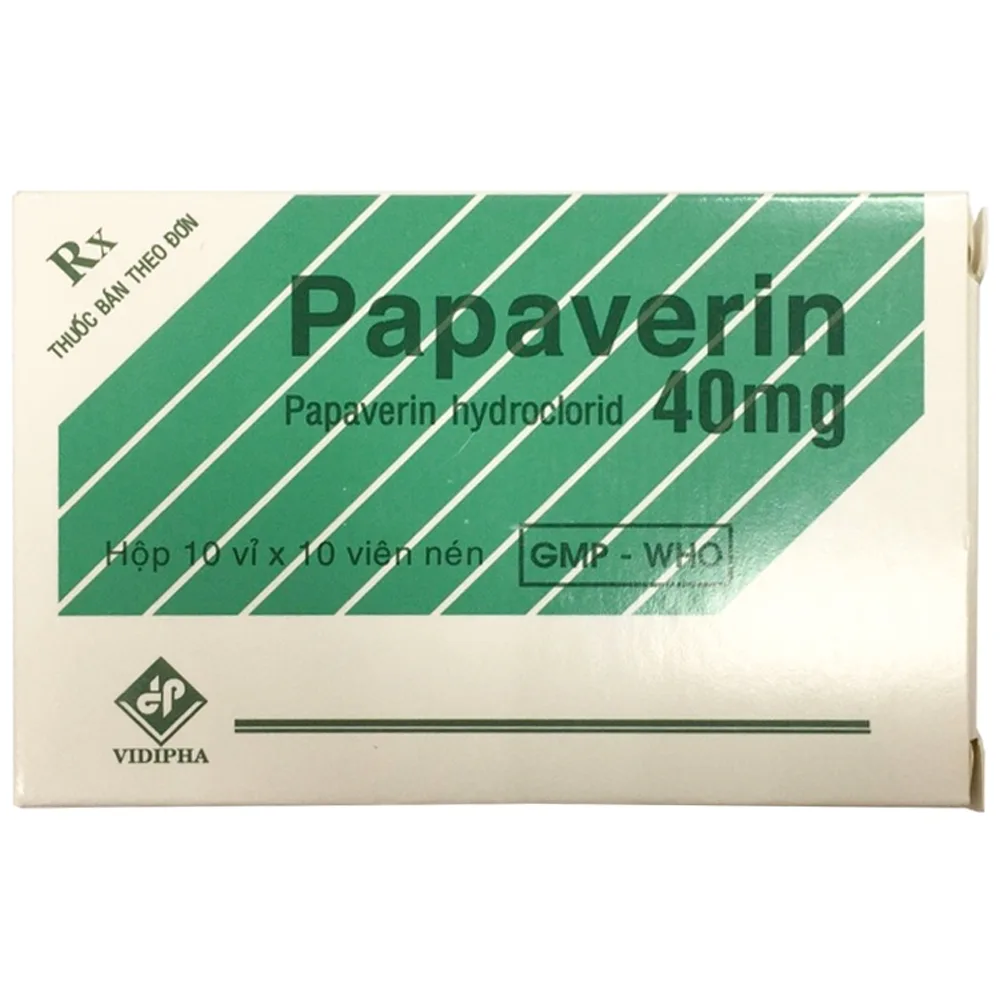 Hình ảnh Thuốc Papaverin 40mg Vidipha điều trị đau bụng, cơn đau quặn mật, thận (10 vỉ x 10 viên)