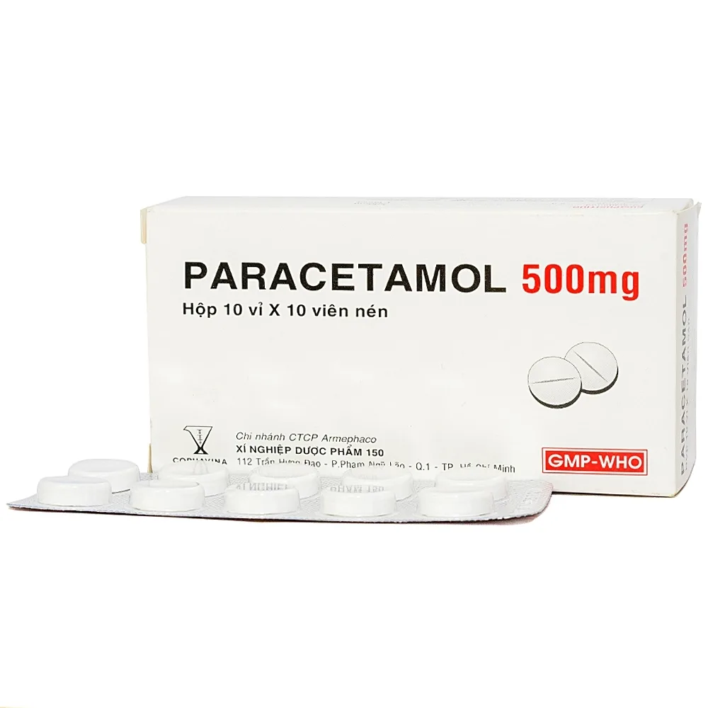 Hình ảnh Viên nén Paracetamol 500mg Armepharco điều trị các chứng đau và sốt (10 vỉ x 10 viên)