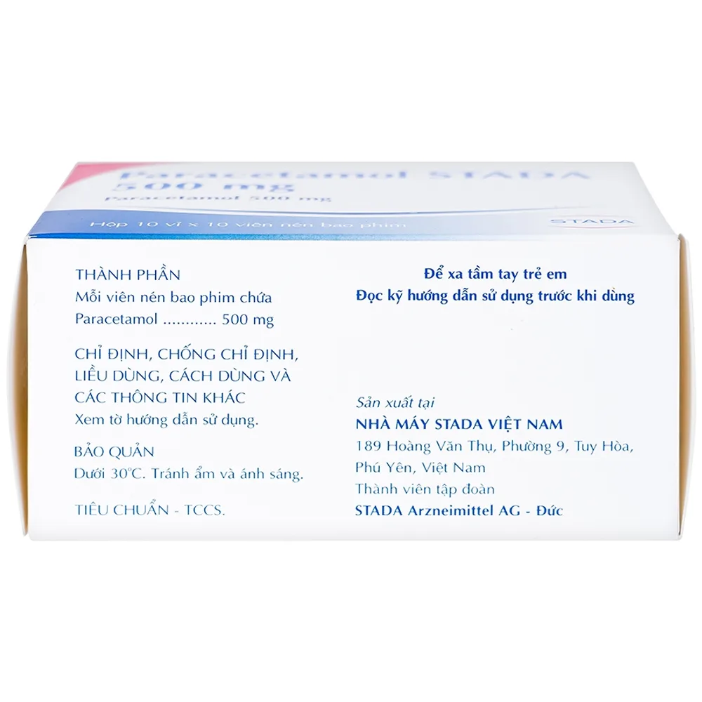 Hình ảnh Viên nén Paracetamol Stada 500mg điều trị các cơn đau đầu, đau thần kinh, đau răng (10 vỉ x 10 viên)