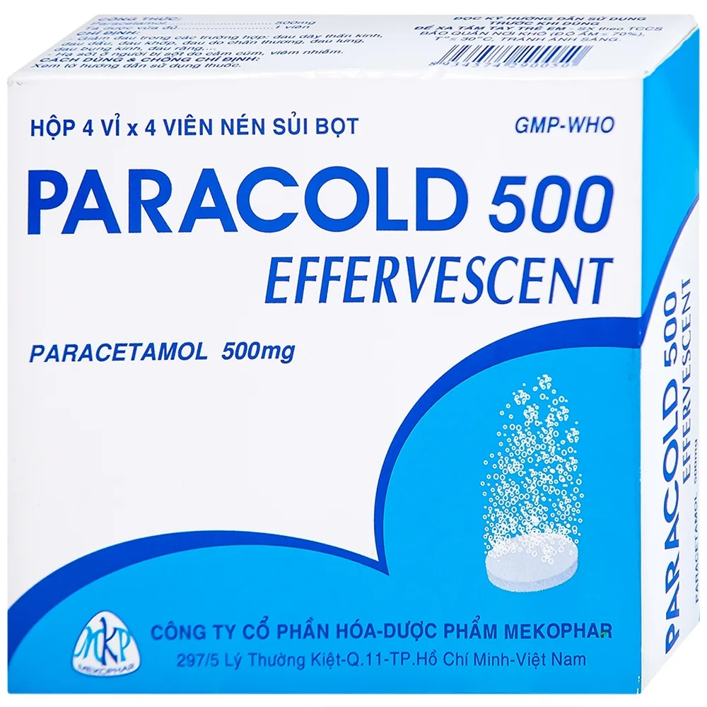 Hình ảnh Viên sủi Paracold 500 Effervescent Mekophar giảm đau thần kinh, đau đầu, đau khớp (4 vỉ x 4 viên)