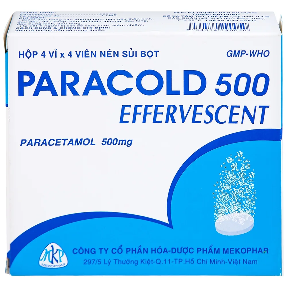 Hình ảnh Viên sủi Paracold 500 Effervescent Mekophar giảm đau thần kinh, đau đầu, đau khớp (4 vỉ x 4 viên)