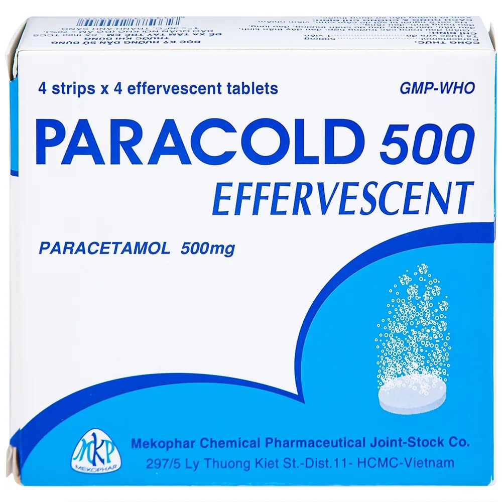 Hình ảnh Viên sủi Paracold 500 Effervescent Mekophar giảm đau thần kinh, đau đầu, đau khớp (4 vỉ x 4 viên)