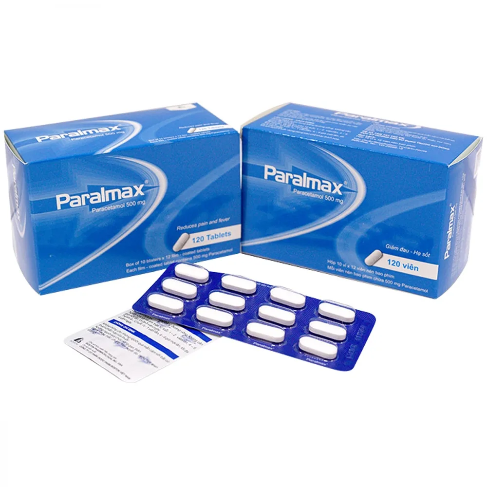 Hình ảnh Viên nén Paralmax 500mg Boston điều trị đau từ nhẹ đến vừa, đau đầu, đau răng (10 vỉ x 12 viên)