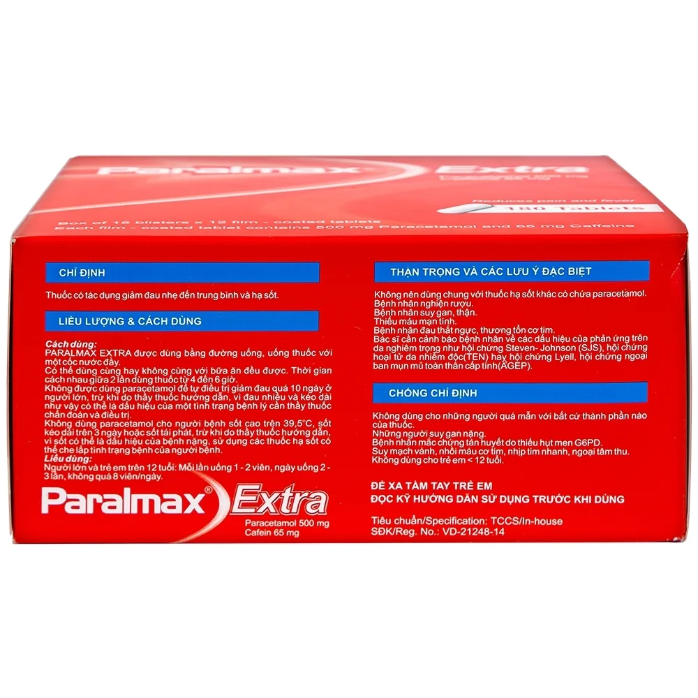 Hình ảnh Viên nén Paralmax Extra 500mg/65mg Boston giảm đau nhẹ đến trung bình và hạ sốt  (15 vỉ x 12 viên)