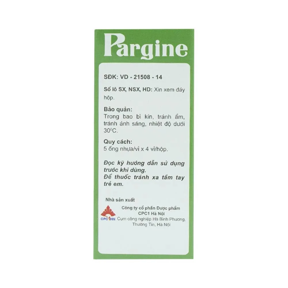 Hình ảnh Dung dịch uống Pargine 1000mg/10ml CPC1 Hà Nội điều trị tăng amoniac máu (4 vỉ x 5 ống x 10ml)
