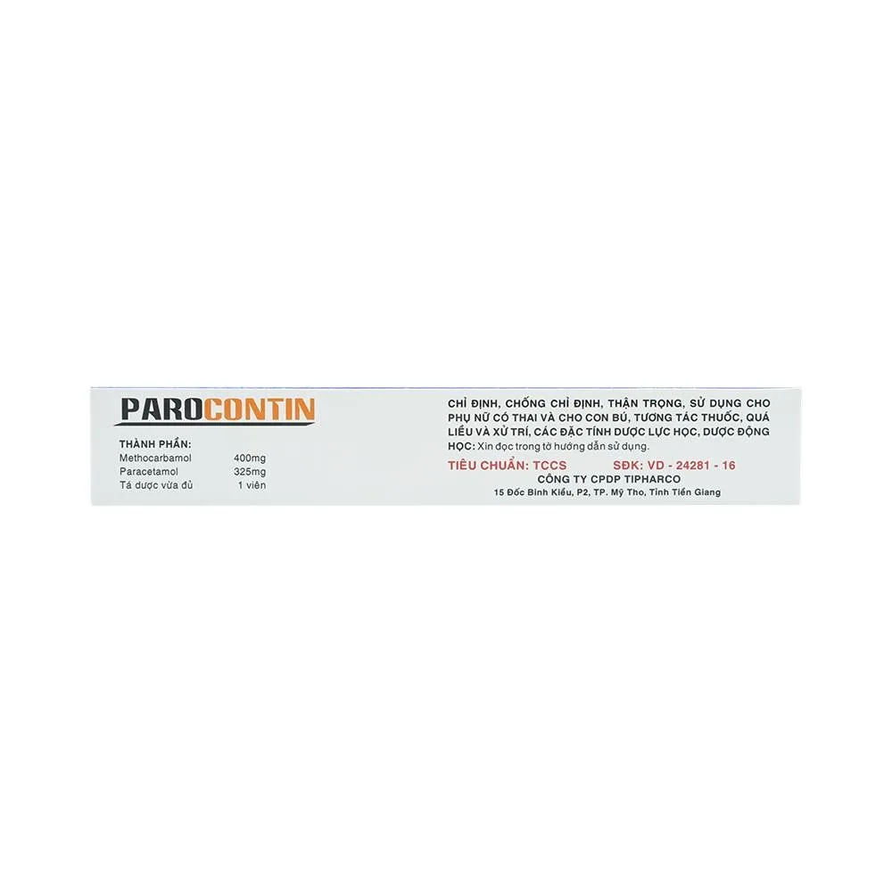 Hình ảnh Viên nén Parocontin Tipharco giảm đau co thắt cơ xương, đau căng cơ, bong gân (3 vỉ x 10 viên)