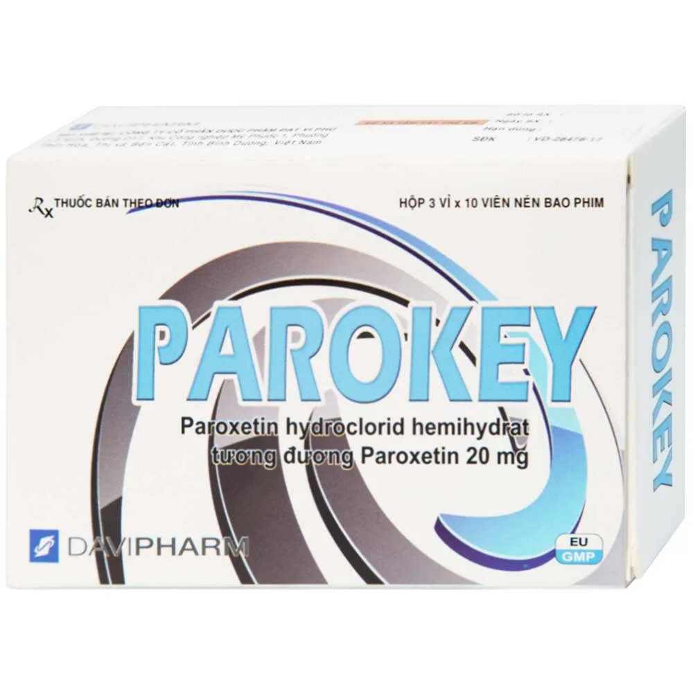 Hình ảnh Viên nén Parokey 20mg DaViPharm điều trị trầm cảm, rối loạn ám ảnh cưỡng bức (3 vỉ x 10 viên) 