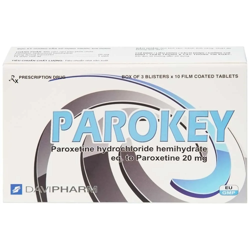 Hình ảnh Viên nén Parokey 20mg DaViPharm điều trị trầm cảm, rối loạn ám ảnh cưỡng bức (3 vỉ x 10 viên) 