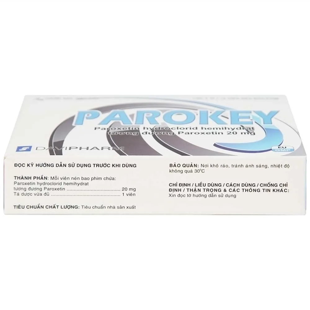 Hình ảnh Viên nén Parokey 20mg DaViPharm điều trị trầm cảm, rối loạn ám ảnh cưỡng bức (3 vỉ x 10 viên) 
