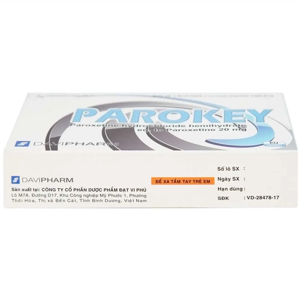 Hình ảnh Viên nén Parokey 20mg DaViPharm điều trị trầm cảm, rối loạn ám ảnh cưỡng bức (3 vỉ x 10 viên) 