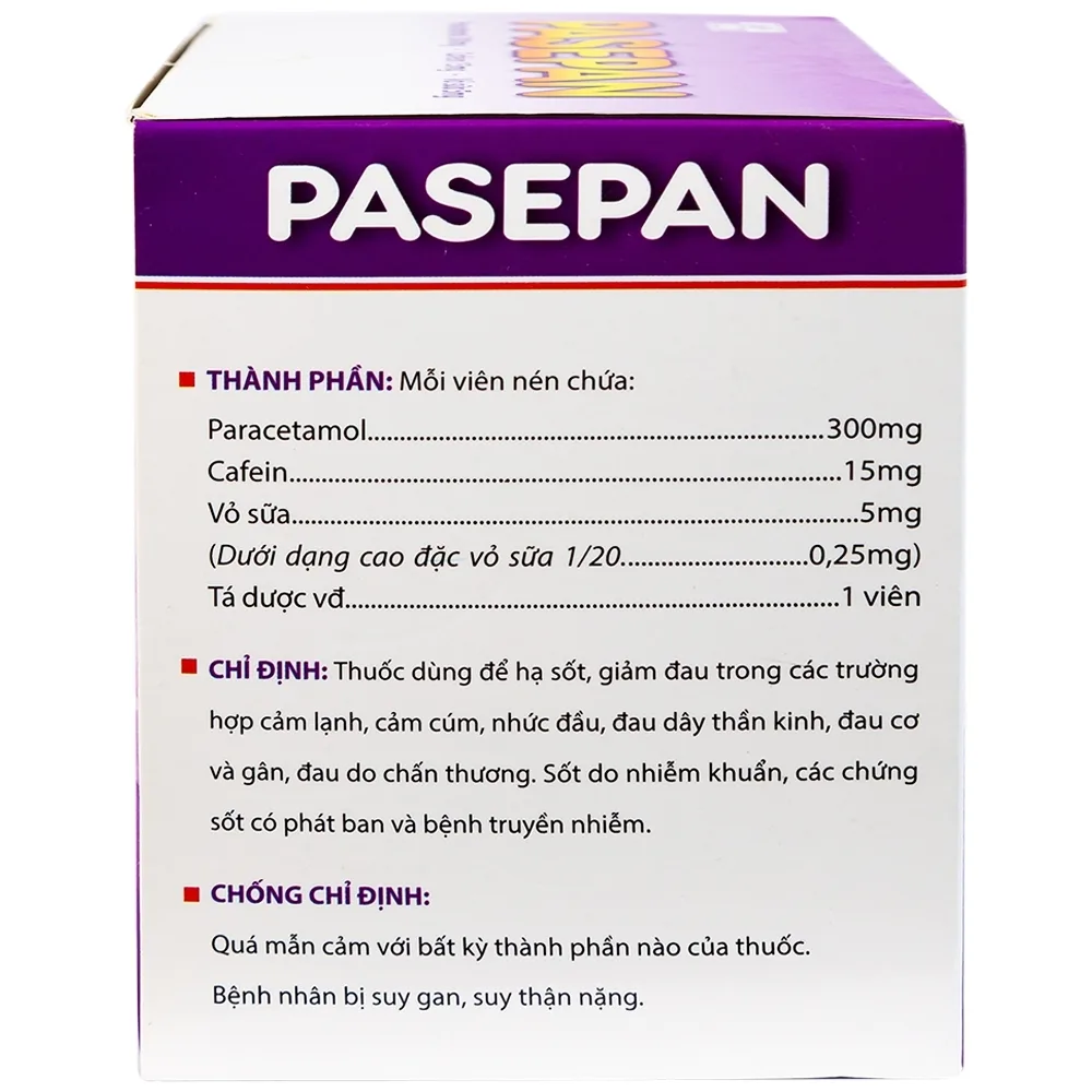 Hình ảnh Viên nén Pasepan Hataphar hạ sốt, giảm đau, điều trị cảm lạnh, cảm cúm, nhức đầu (50 vỉ x 10 viên)