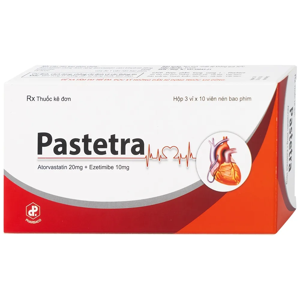 Hình ảnh Thuốc Pastetra Pharbaco phòng ngừa các bệnh tim mạch, tăng cholesterol máu (3 vỉ x 10 viên)