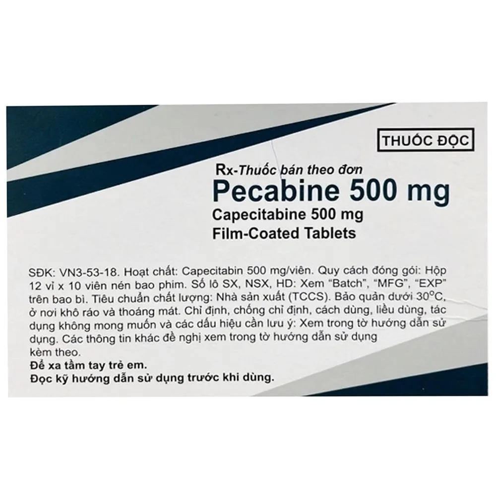 Hình ảnh Thuốc Pecabine 500mg điều trị ung thư đại trực tràng di căn, ung thư dạ dày tiến triển (12 vỉ x 10 viên)