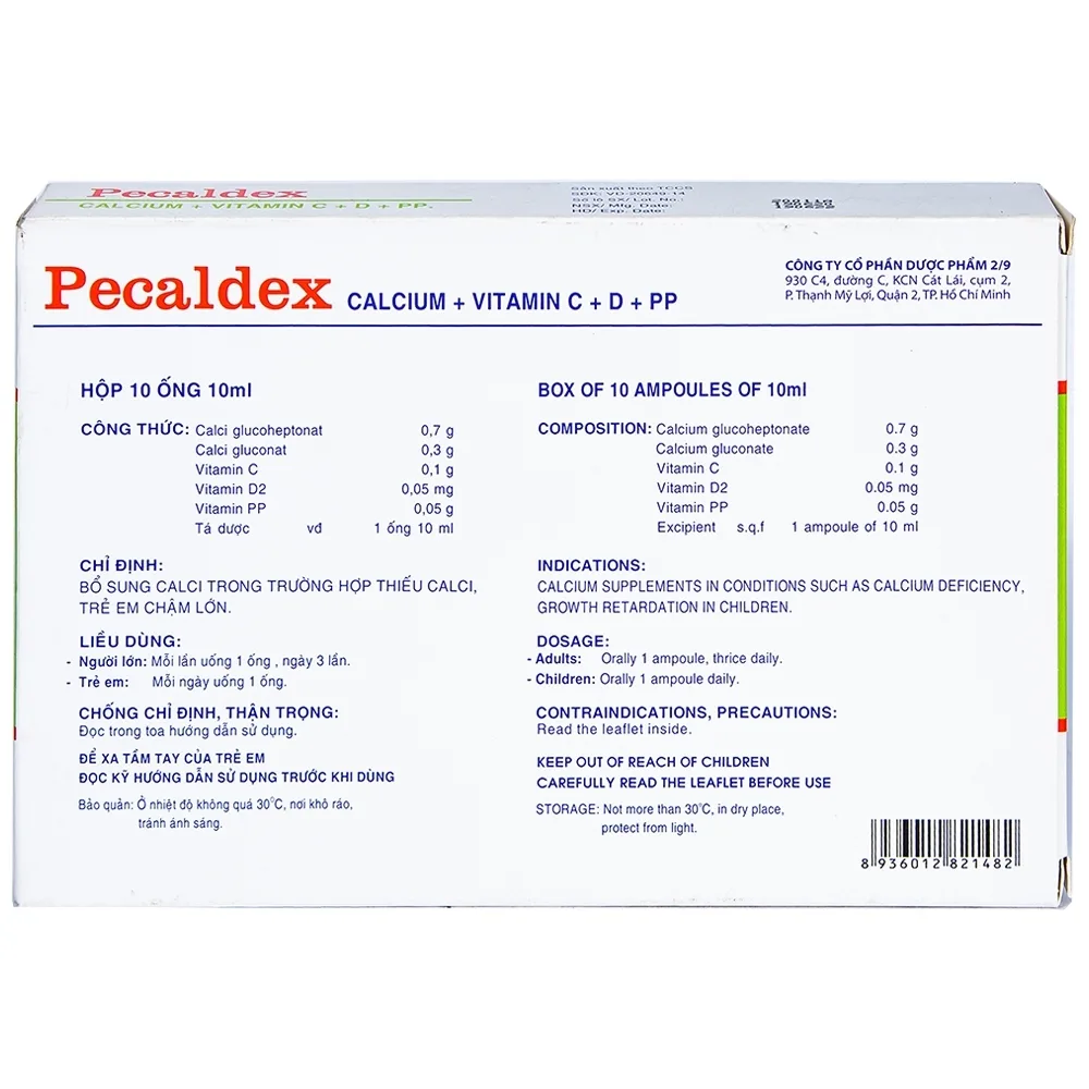 Hình ảnh Dung dịch uống Pecaldex Nadyphar bổ sung canxi cho trẻ em chậm lớn (1 vỉ x 10 ống x 10ml)