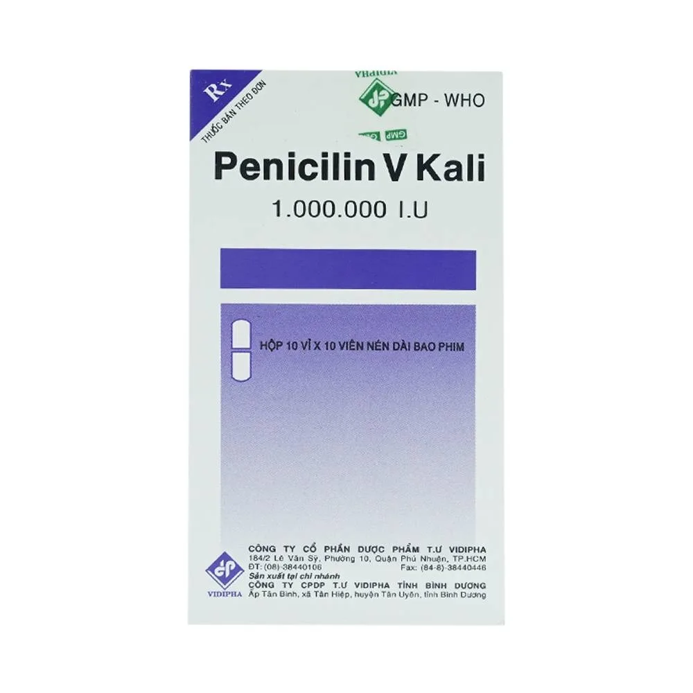Hình ảnh Thuốc Penicilin V Kali 1.000.000 I.U Vidipha điều trị và dự phòng các chứng nhiễm khuẩn (10 vỉ x 10 viên)
