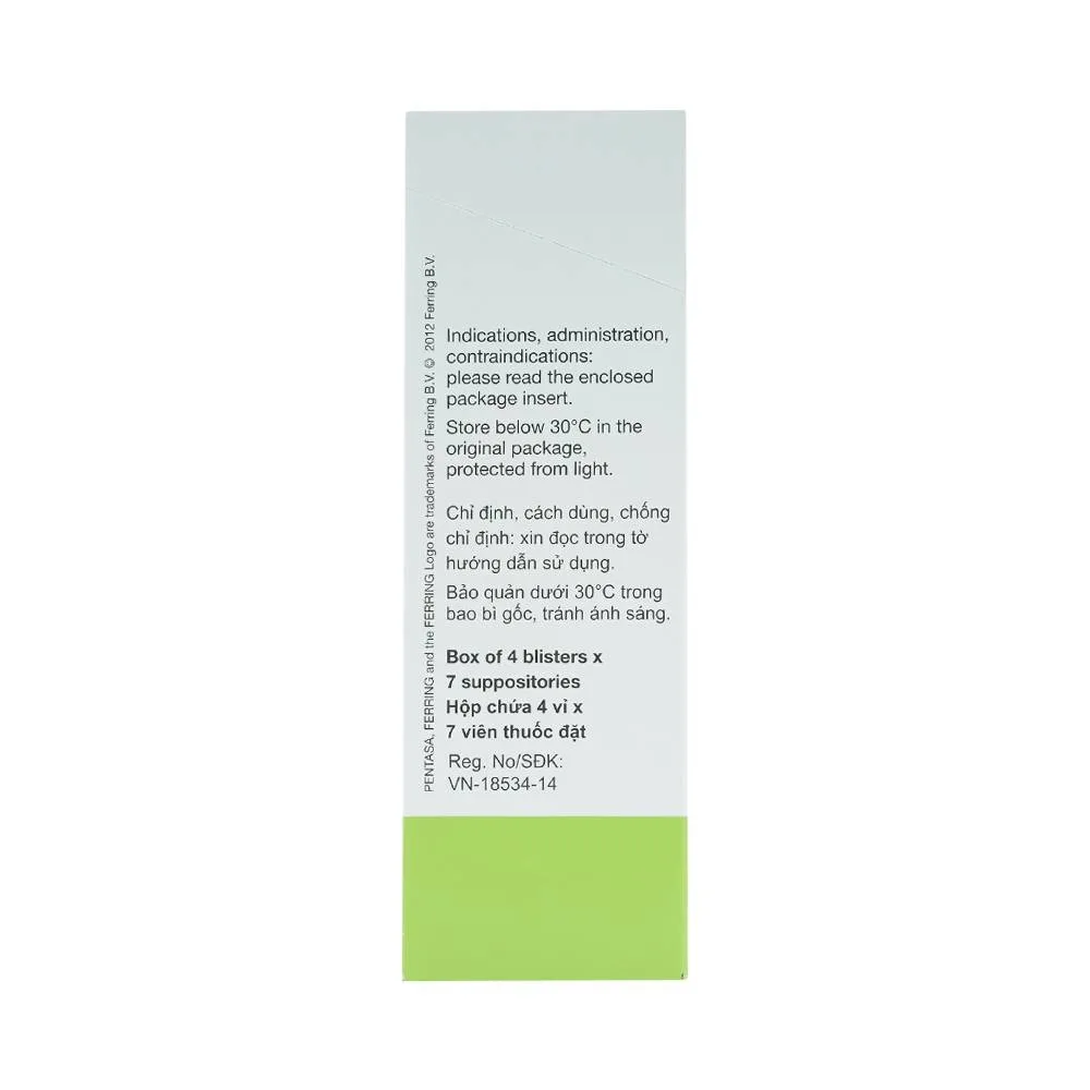 Hình ảnh Viên đặt trực tràng Pentasa 1g Ferring điều trị viêm loét dạ dày, trực tràng (4 vỉ x 7 viên)