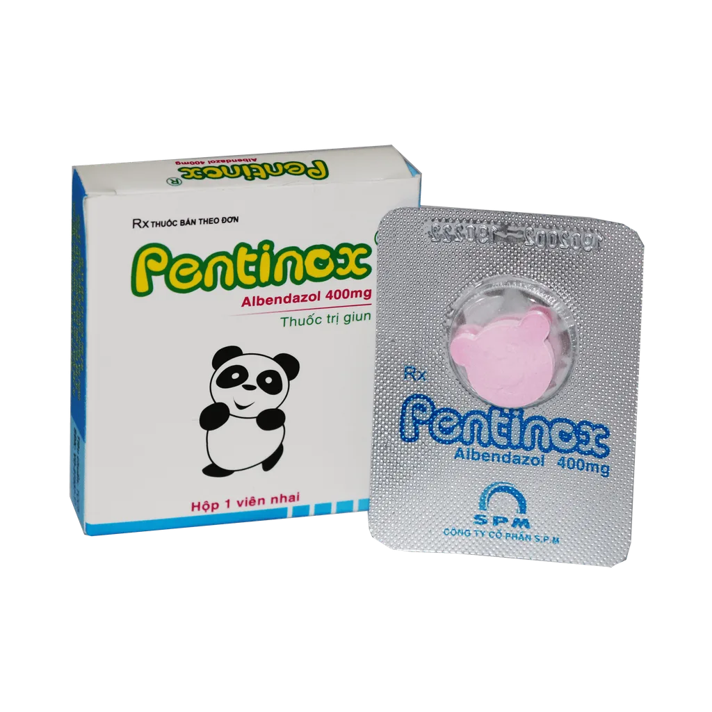 Hình ảnh Viên nhai Pentinox 400mg SPM điều trị các bệnh lý nhiễm ký sinh trùng, giun, sán (1 viên)