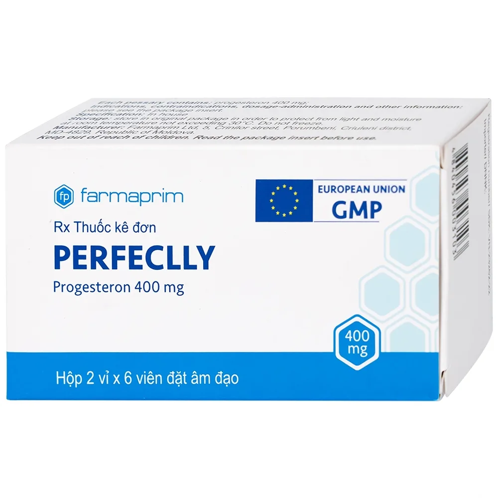 Hình ảnh Viên đặt âm đạo Perfeclly 400mg Farmaprim điều trị hội chứng tiền kinh nguyệt (2 vỉ x 6 viên)