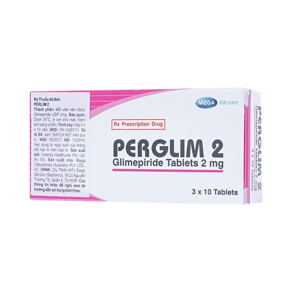Hình ảnh Viên nén Perglim 2 MEGA We care điều trị đái tháo đường típ 2 (3 vỉ x 10 viên)