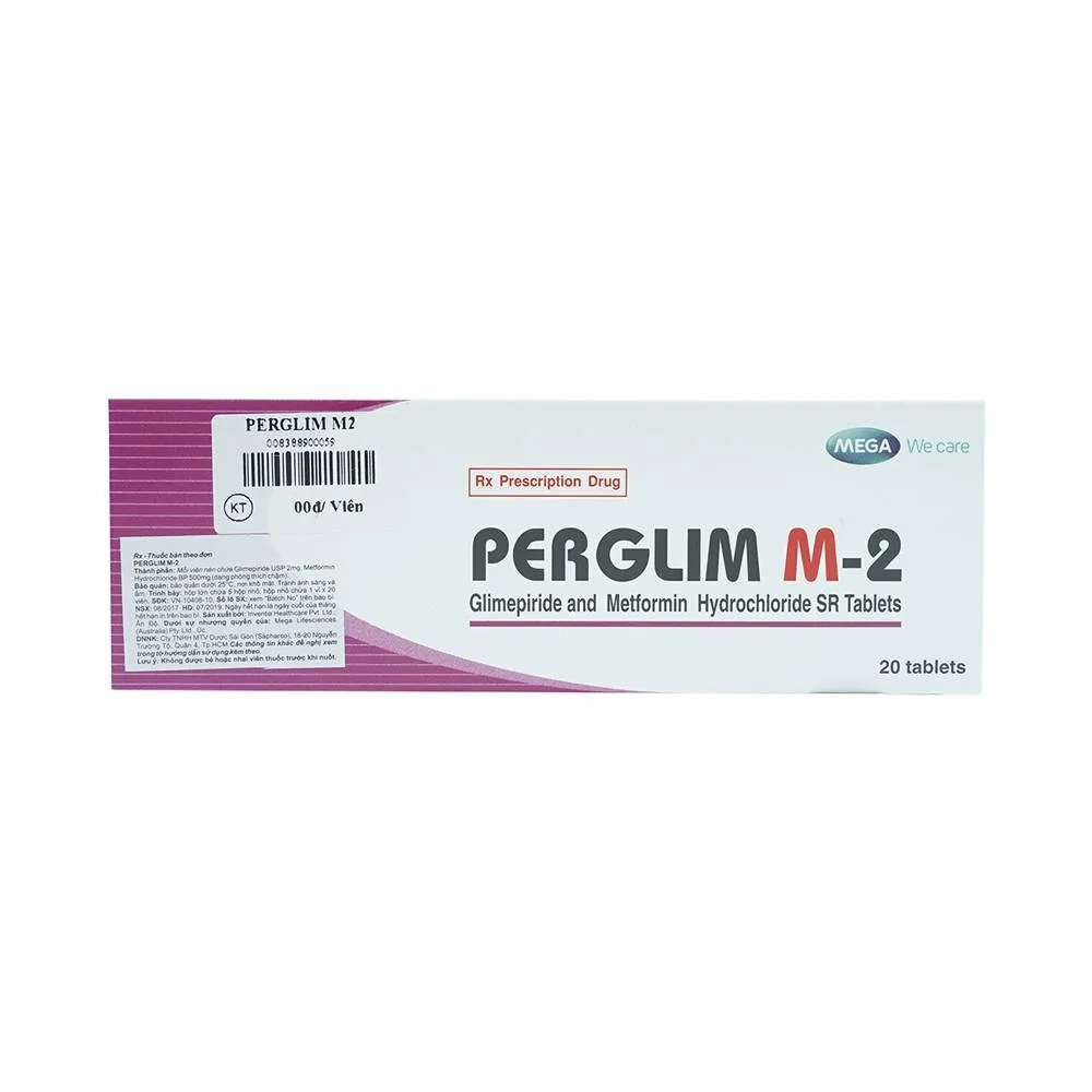 Hình ảnh Viên nén Perglim M-2 Mega We Care điều trị bệnh đái tháo đường típ 2 (1 vỉ x 20 viên)