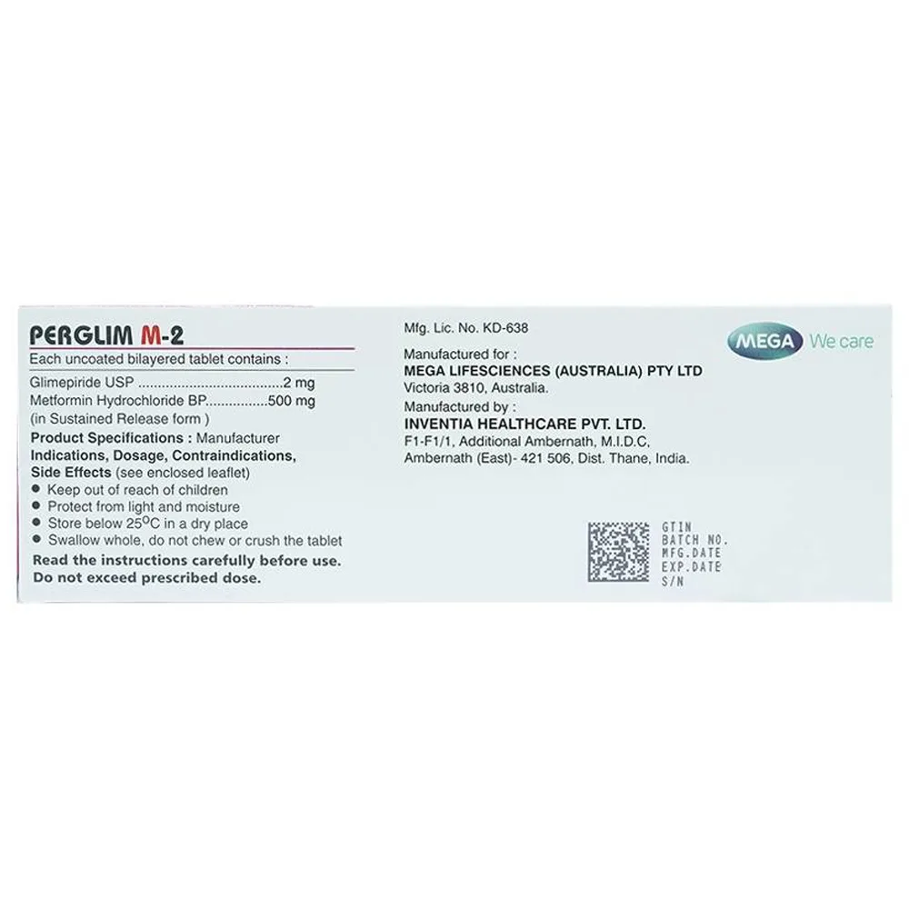 Hình ảnh Viên nén Perglim M-2 Mega We Care điều trị bệnh đái tháo đường típ 2 (1 vỉ x 20 viên)