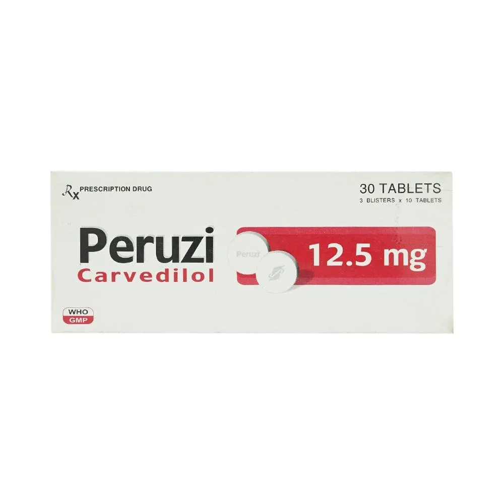 Hình ảnh Viên nén Peruzi 12.5mg DaViPharm điều trị tăng huyết áp, đau thắt ngực (3 vỉ x 10 viên)