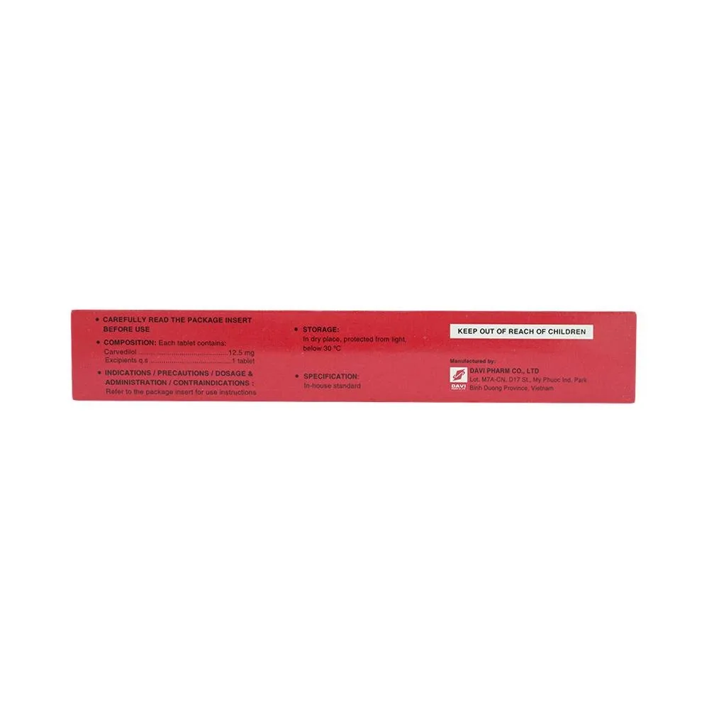 Hình ảnh Viên nén Peruzi 12.5mg DaViPharm điều trị tăng huyết áp, đau thắt ngực (3 vỉ x 10 viên)