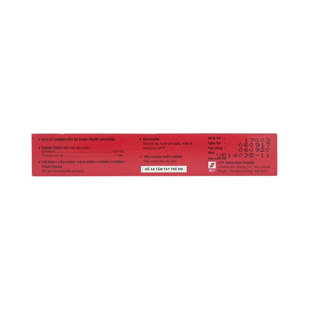 Hình ảnh Viên nén Peruzi 12.5mg DaViPharm điều trị tăng huyết áp, đau thắt ngực (3 vỉ x 10 viên)