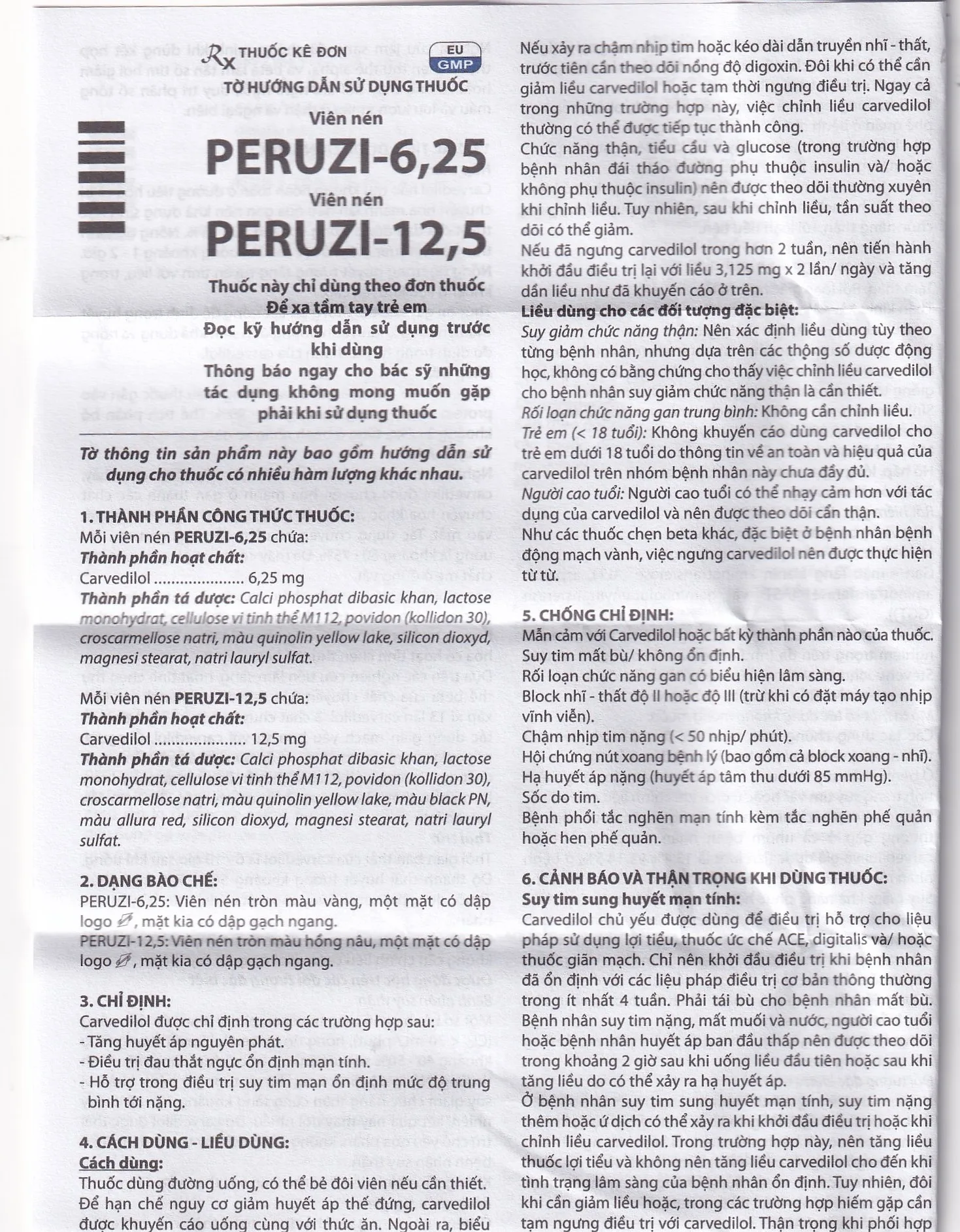 Hình ảnh Viên nén Peruzi-6,25 DaViPharm chống tăng huyết áp, chống đau thắt ngực (3 vỉ x 10 viên)