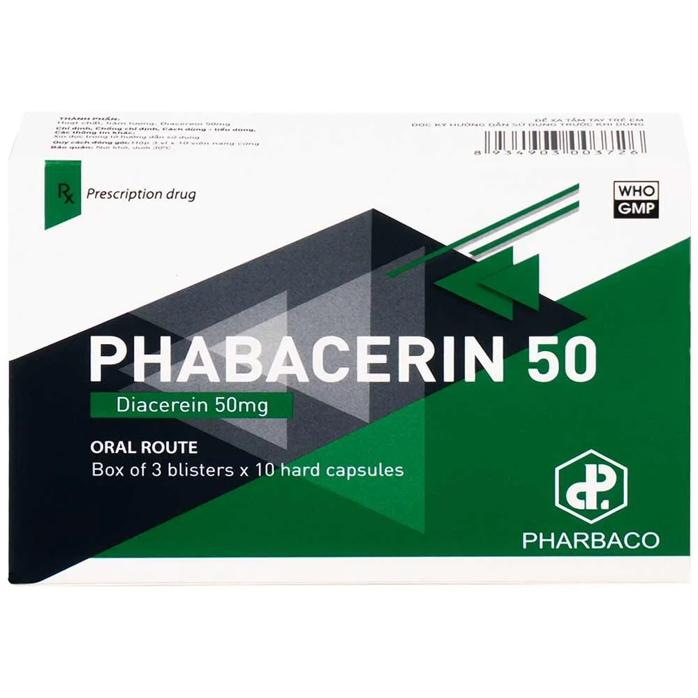 Hình ảnh Thuốc uống Phabacerin 50 Pharbaco điều trị thoái hóa khớp (3 vỉ x 10 viên)