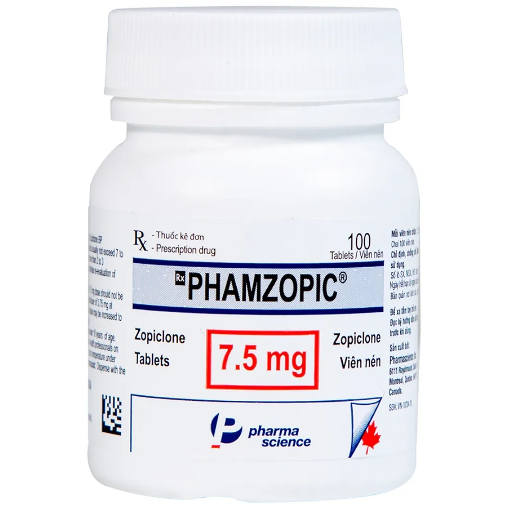 Hình ảnh Viên nén Phamzopic 7.5mg Pharmascience điều trị rối loạn giấc ngủ (100 viên)