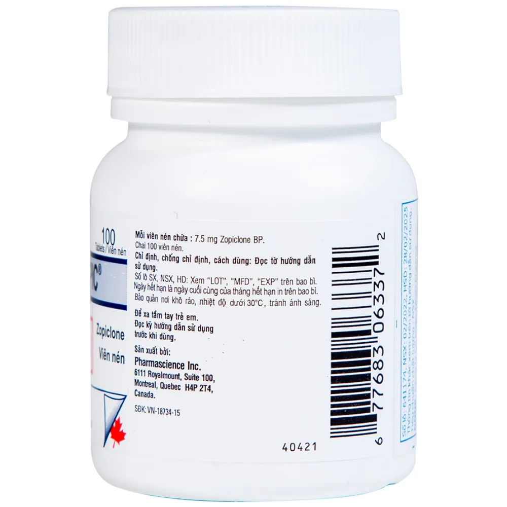 Hình ảnh Viên nén Phamzopic 7.5mg Pharmascience điều trị rối loạn giấc ngủ (100 viên)