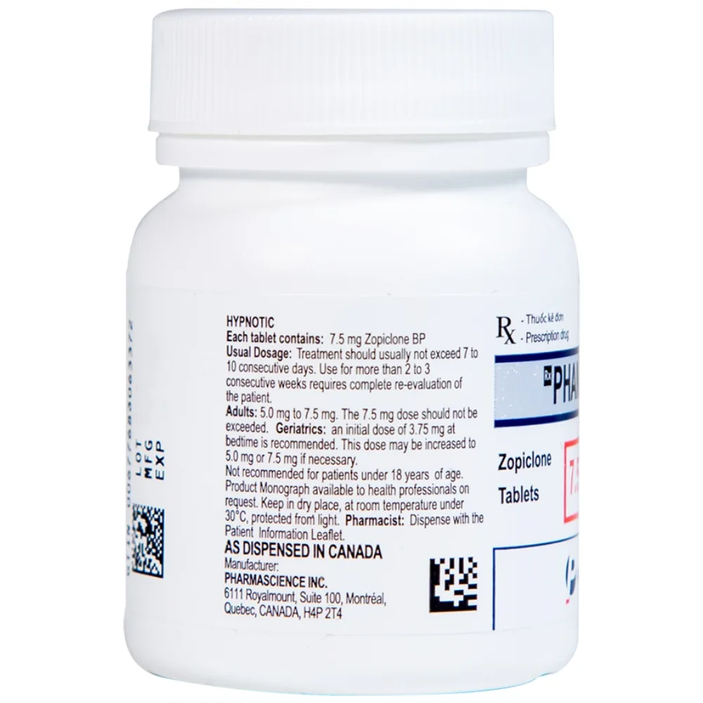 Hình ảnh Viên nén Phamzopic 7.5mg Pharmascience điều trị rối loạn giấc ngủ (100 viên)