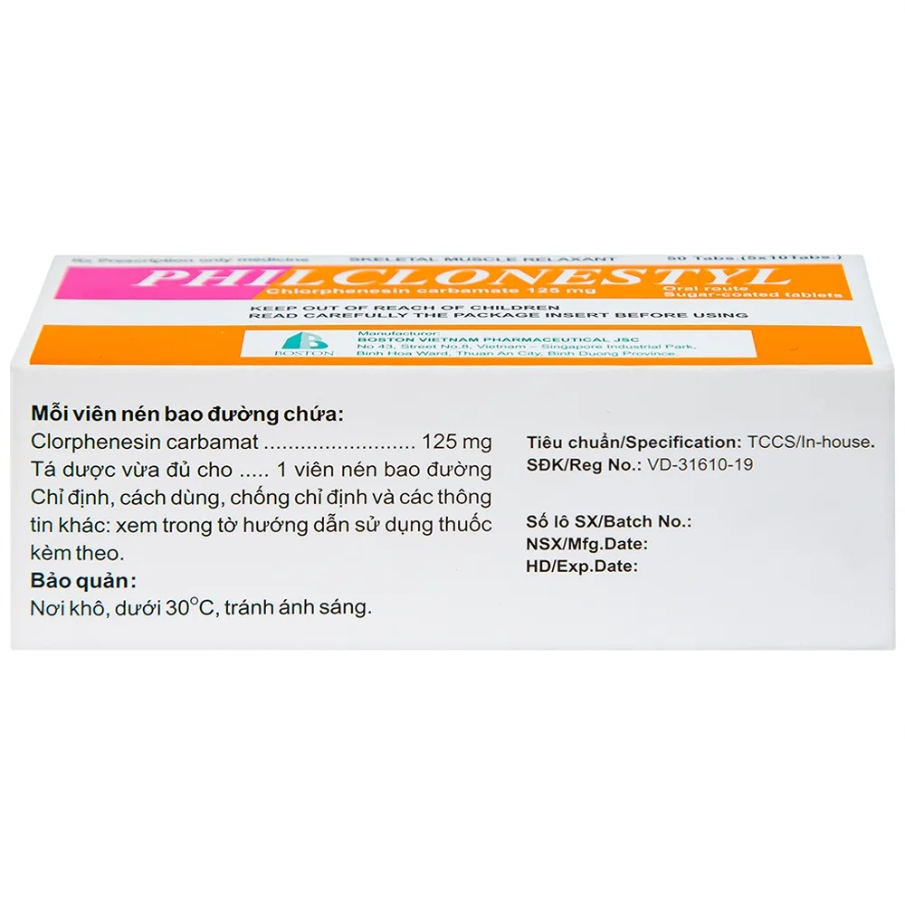 Hình ảnh Thuốc giãn cơ Philclonestyl 125mg Boston điều trị đau do cứng cơ (5 vỉ x 10 viên)