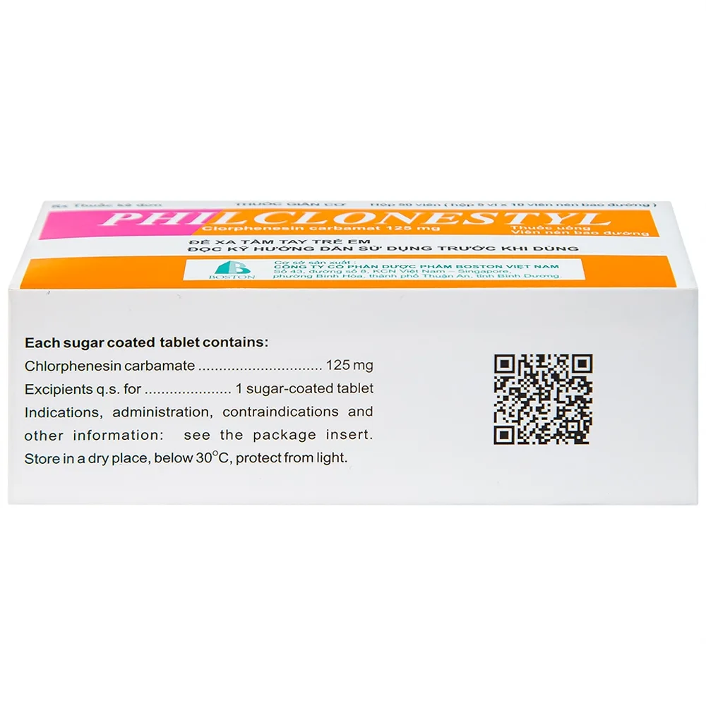 Hình ảnh Thuốc giãn cơ Philclonestyl 125mg Boston điều trị đau do cứng cơ (5 vỉ x 10 viên)