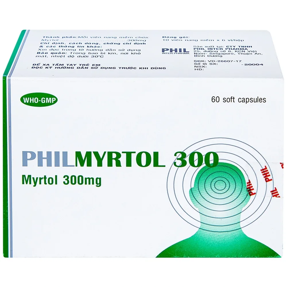 Hình ảnh Thuốc Philmyrtol 300 Phil Inter Pharma loãng đờm, giảm viêm phế quản, viêm xoang mũi (6 vỉ x 10 viên)