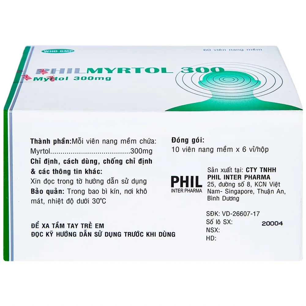 Hình ảnh Thuốc Philmyrtol 300 Phil Inter Pharma loãng đờm, giảm viêm phế quản, viêm xoang mũi (6 vỉ x 10 viên)