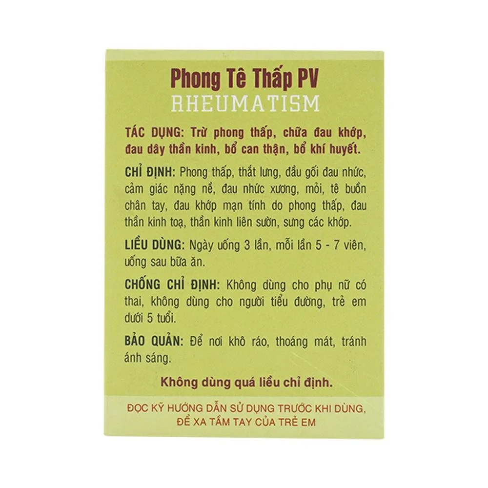 Hình ảnh Thuốc Phong Tê Thấp PV điều trị phong thấp, thắt lưng, đầu gối đau nhức (100 viên)