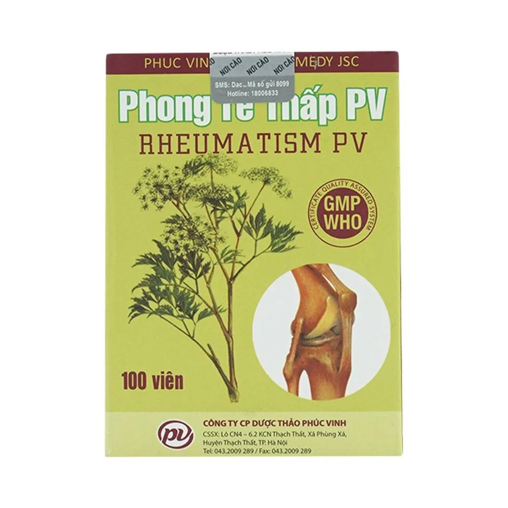 Hình ảnh Thuốc Phong Tê Thấp PV điều trị phong thấp, thắt lưng, đầu gối đau nhức (100 viên)