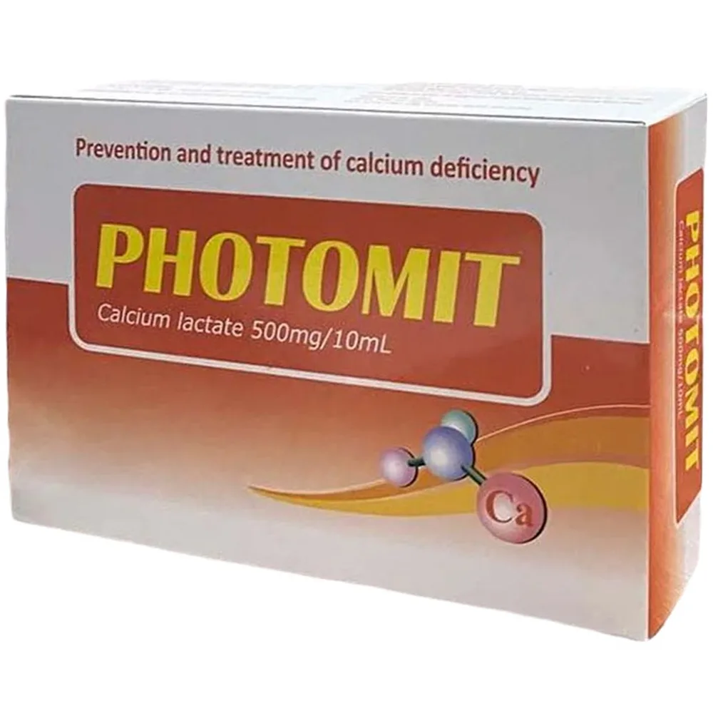 Hình ảnh Thuốc Photomit 500mg/10ml điều trị và ngăn ngừa tình trạng thiếu calci (20 ống x 10ml)