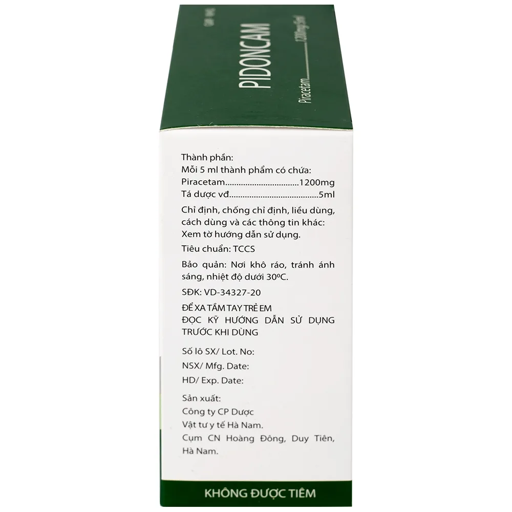 Hình ảnh Thuốc Pidoncam 1200mg/5ml Hà Nam điều trị triệu chứng chóng mặt, suy giảm trí nhớ (20 ống x 10ml)